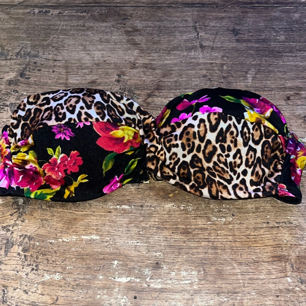 Victoria's Secret Leopard & Floral Bandeau Bikini Top - Black, Pink, Yellow